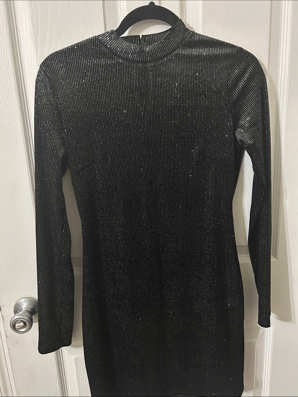 Forever 21 Black Metallic Ribbed Long-Sleeve Mock Neck Dress